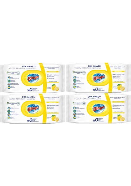 Clean Yüzey Temizlik Havlusu 96 Yaprak Limon Kokulu Plastik Kapaklı (4 Lü Set) 384 Yaprak