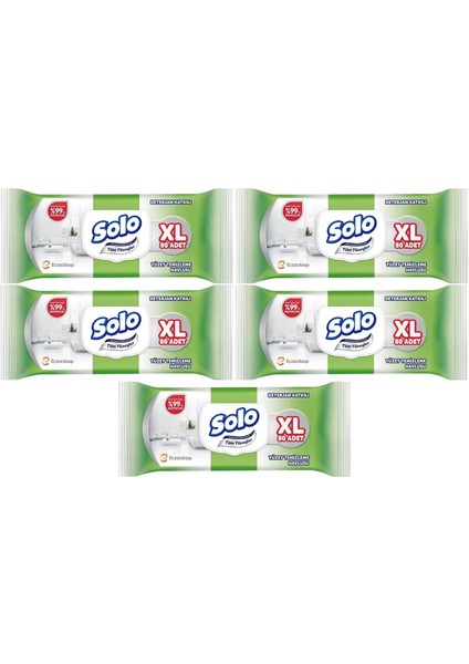 Yüzey Temizlik Havlusu 80 Yaprak Xl Deterjan Katkılı Plastik Kapaklı (5 Li Set) 400 Yaprak