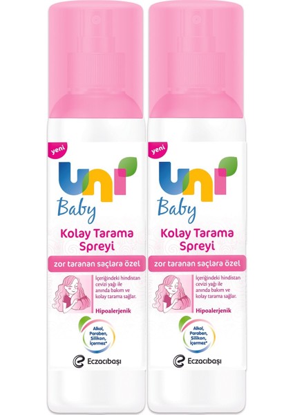 Uni Baby Kolay Saç Tarama Spreyi 200ML (Yeni) Zor Taranan Saçlara Özel (2 Li Set)