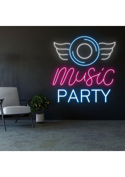 Music Party Yazılı ve Şekilli Neon Tabela