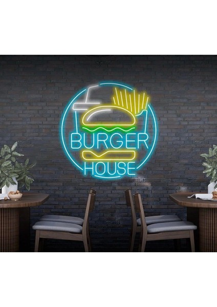 Burger House Yazılı ve Şekilli Neon Tabela
