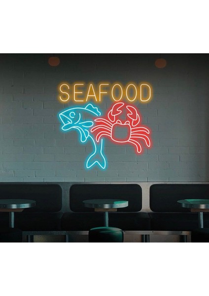 Seafood Yazılı ve Şekilli Neon Tabela