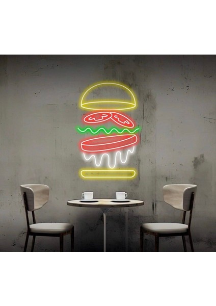 Hamburger Figürlü Neon Tabela