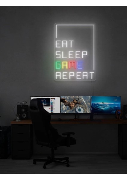 Eat Sleep Game Repeat Yazılı Neon Tabela