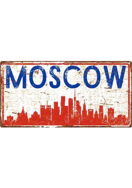 Moskova Silüetli Dekoratif Alüminyum Tabela - Moskova Manzaralı Duvar Dekoru Levha - 10CMX20CM