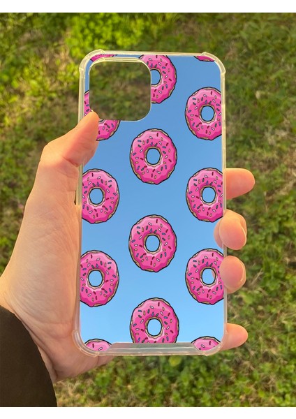 Zeze Accessory Iphone 12 Pro Uyumlu Aynalı Pembe Donut Desenli Darbe Kamera Korumalı Silikon Telefon Kılıfı