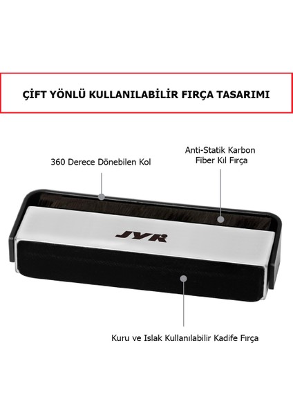 Jyr-01 Çift Yönlü Plak Temizlik Fırçası - Kadife ve Anti-Statik Fiber Fırça Bir Arada