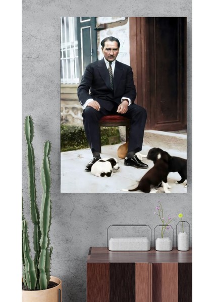 M. Kemal Atatürk Minik Köpeklerle Oynarken Duvar Sticker modelleri