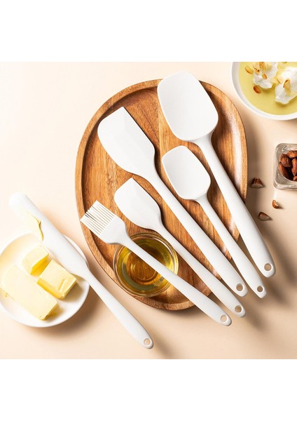 Isıya Dayanıklı Yanmaz Yapışmaz Silikon Spatula Seti 6 Parça Beyaz