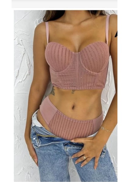 Simli Korseli Destekli Sütyen Takımı