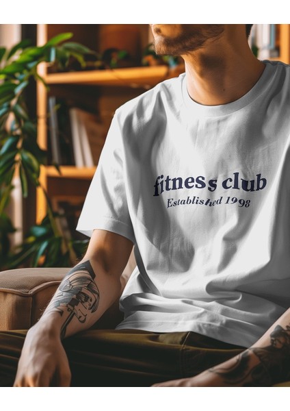 Fitness Club Tasarım Relaxed Fit Unisex Baskılı Tişört
