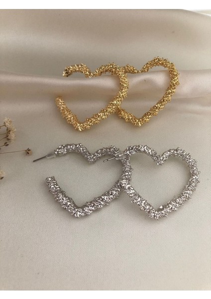 Kadın Gümüş Dokulu Kalp Küpe,bijuteri Küpe,kalp Model Küpe,kalpli Küpe,zirkon Taşlı Küpe, Çivi Küpe