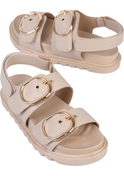 Tayuma Kadın Sandalet Bantlı Tokalı Bej