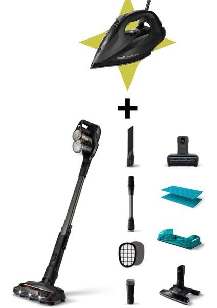 Özel Aqua Başlıklı 8000 Serisi Aqua Plus Deterjan Eklenebilen Su Hazneli Kablosuz Dikey Süpürge 3200W Ütü ve Lambader Hediye