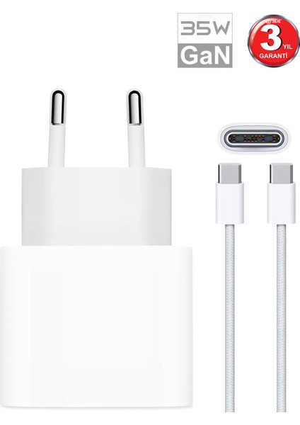 Apple iPhone 35W USB-C 16/15/pro/max/Plus Güç Adaptörü Set GaN Tech Type-C Hızlı Şarj Cihazı