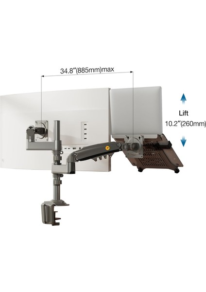 Nb H180-FP Çift Kol Amortisörlü 17"-27" Monitör Tutucu ve 10"-17" Laptop Standı