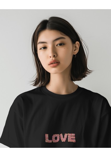 Love Çiçek Tasarım Relaxed Fit Kadın Baskılı Tişört