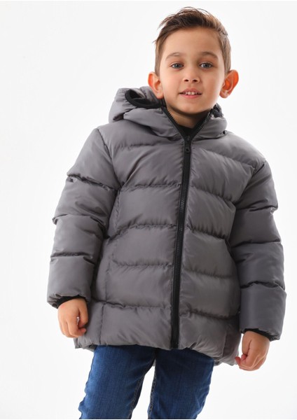 Mina Erkek Çocuk Gri Dolumlu Iç Polarlı Kapüşonlu Kışlık Şişme Çocuk Mont Kaban fiyatları