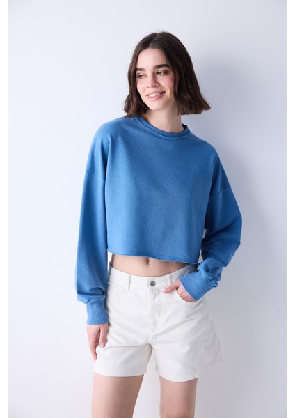 FT Crop Mavi Sweatshirt