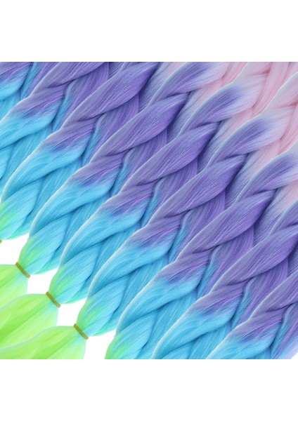 Afro Örgülük Renk Geçişli Sentetik Saç 100 Gr. Şeker Pembe Mor Açık Mavi Neon Sarı