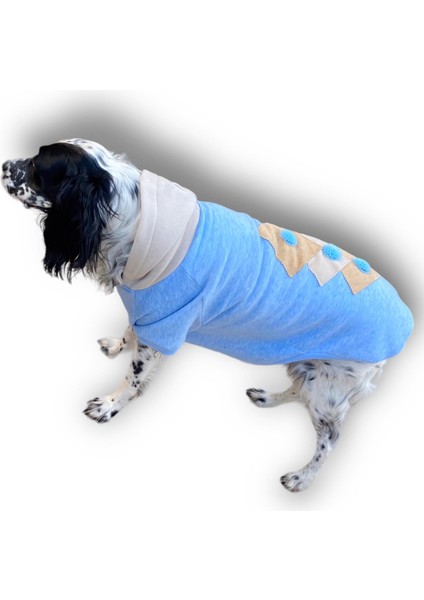 Triple Light Blue Kapşonlu Sweatshirt Orta ve Büyük Irklar Için