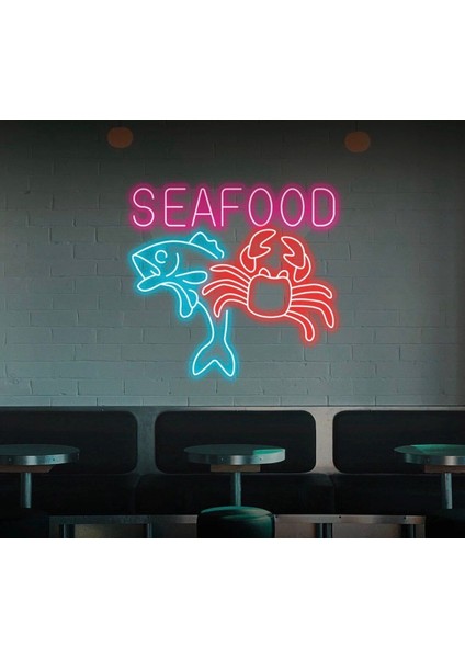 Seafood Yazılı ve Şekilli Neon Tabela