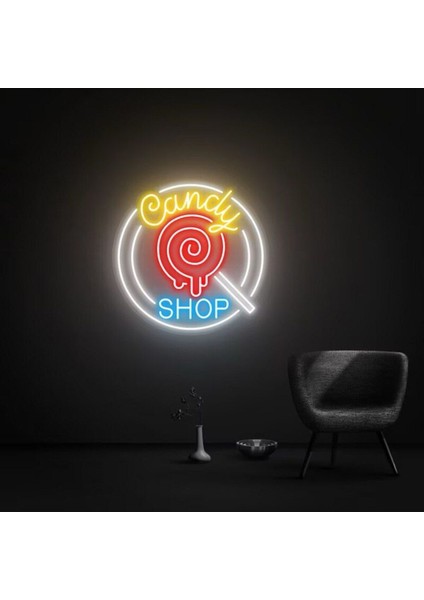 Candy Shop Yazılı ve Şekilli Neon Tabela