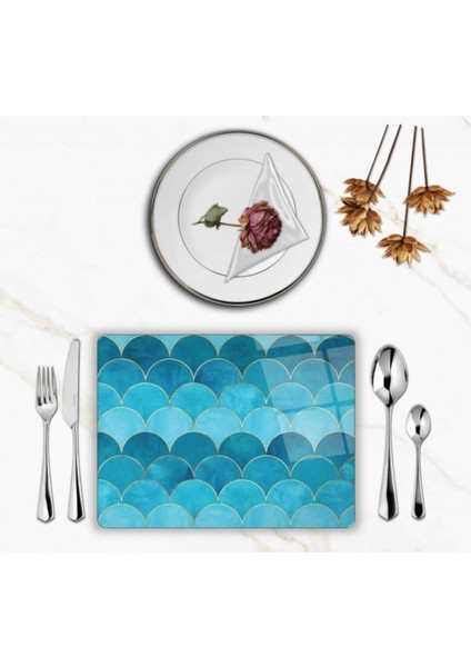 Özel Tasarım Cam Baskılı Mavi Desenler Supla Tekli