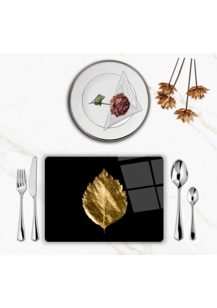 Özel Tasarım Cam Baskılı Altın Yaprak Cam Supla Takımı 2 Adet