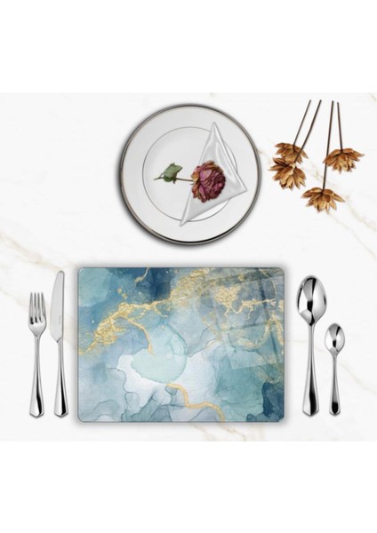 Özel Tasarım Cam Baskılı Mermer Desen Supla Takımı 2 Adet