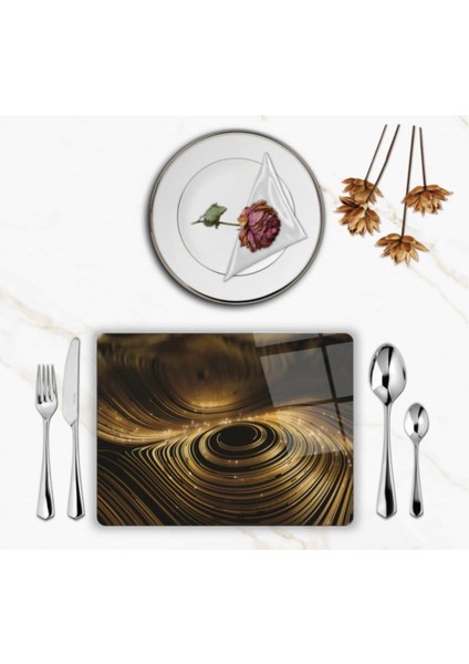 Özel Tasarım Cam Baskılı Gold Desen Cam Supla Takımı 2 Adet