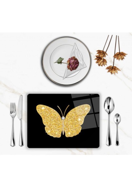Özel Tasarım Cam Baskılı Gold Kelebek Supla Takımı 2 Adet