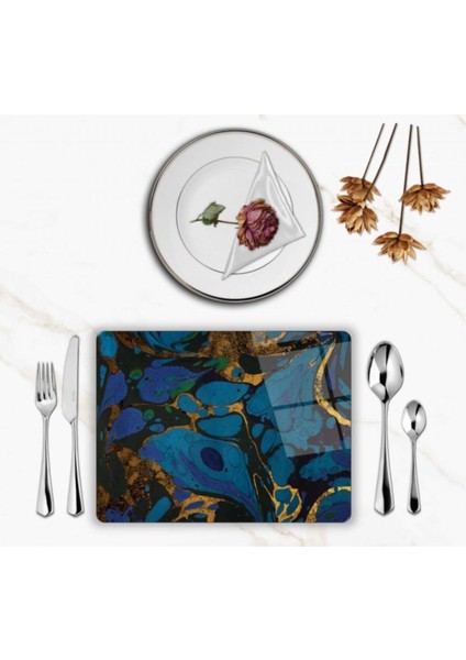 Özel Tasarım Cam Baskılı Mermer Desen Supla Takımı 2 Adet