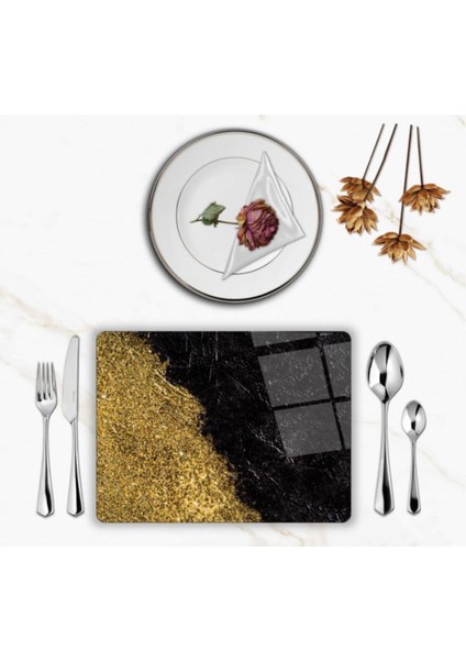 Özel Tasarım Cam Baskılı Gold Siyah Supla Takımı 2 Adet