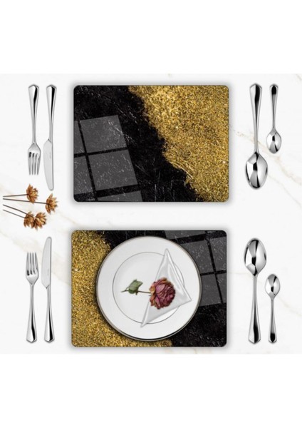 Özel Tasarım Cam Baskılı Gold Siyah Supla Takımı 2 Adet fiyatları