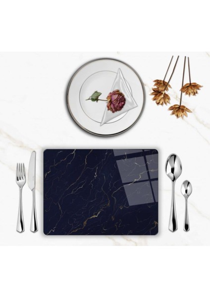 Özel Tasarım Cam Baskılı Mermer Desen Supla Takımı 4 Adet