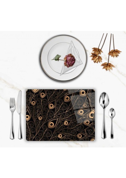 Özel Tasarım Cam Baskılı Gold Desenler Supla Takımı 4 Adet