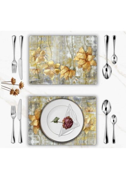 Özel Tasarım Cam Baskılı Gold Çiçekler Supla Takımı 4 Adet fiyatları