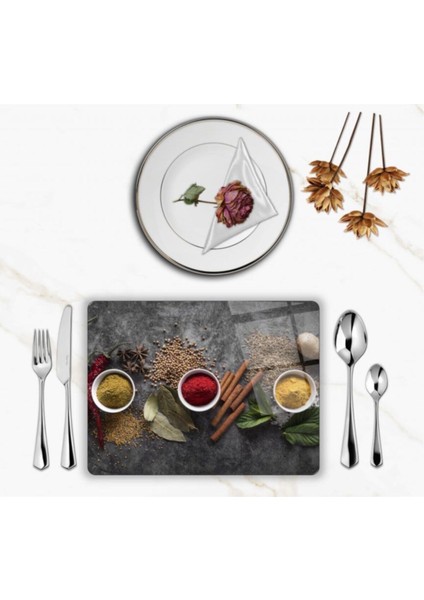 Özel Tasarım Cam Baskılı Baharatlar Supla Takımı 4 Adet