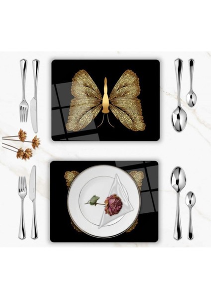 Özel Tasarım Cam Baskılı Gold Kelebek Supla Takımı 4 Adet fiyatları