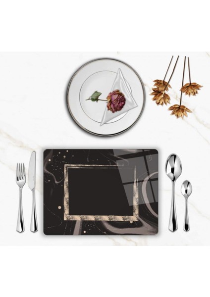 Özel Tasarım Cam Baskılı Gold Desen Supla Takımı 4 Adet