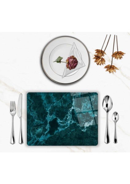 Özel Tasarım Cam Baskılı Mermer Desen Cam Supla Takımı 4 Adet