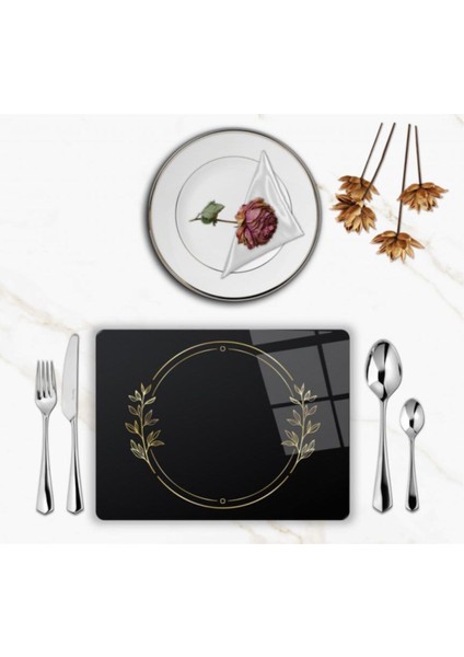 Özel Tasarım Cam Baskılı Gold Desenler Supla Takımı 4 Adet