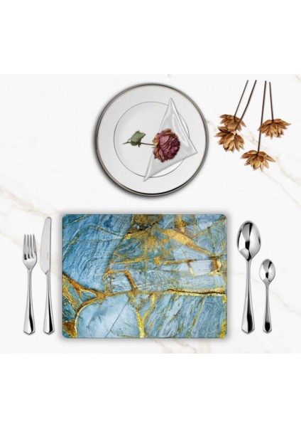 Özel Tasarım Cam Baskılı Mermer Desenli Cam Supla Takımı 4 Adet