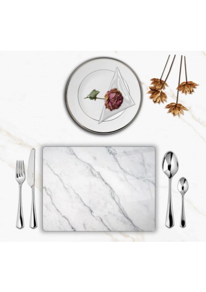 Özel Tasarım Cam Baskılı Mermer Desen Supla Takımı 4 Adet