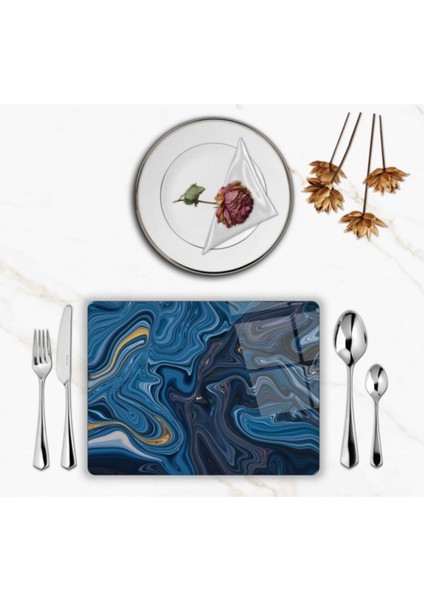 Özel Tasarım Cam Baskılı Mermer Desen Supla Takımı 4 Adet