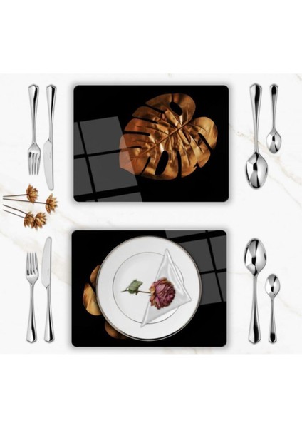 Özel Tasarım Cam Baskılı Gold Yaprak Supla Takımı 4 Adet fiyatları