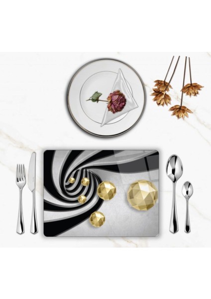 Özel Tasarım Cam Baskılı Gold Desenler Supla Takımı 6 Adet