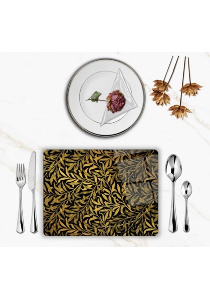 Özel Tasarım Cam Baskılı Gold Yapraklar Supla Takımı 6 Adet