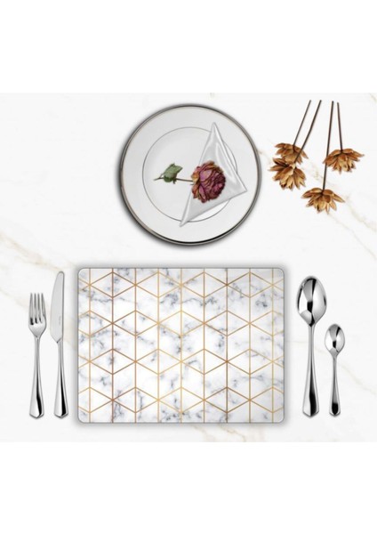 Özel Tasarım Cam Baskılı Mermer Desen Supla Takımı 6 Adet